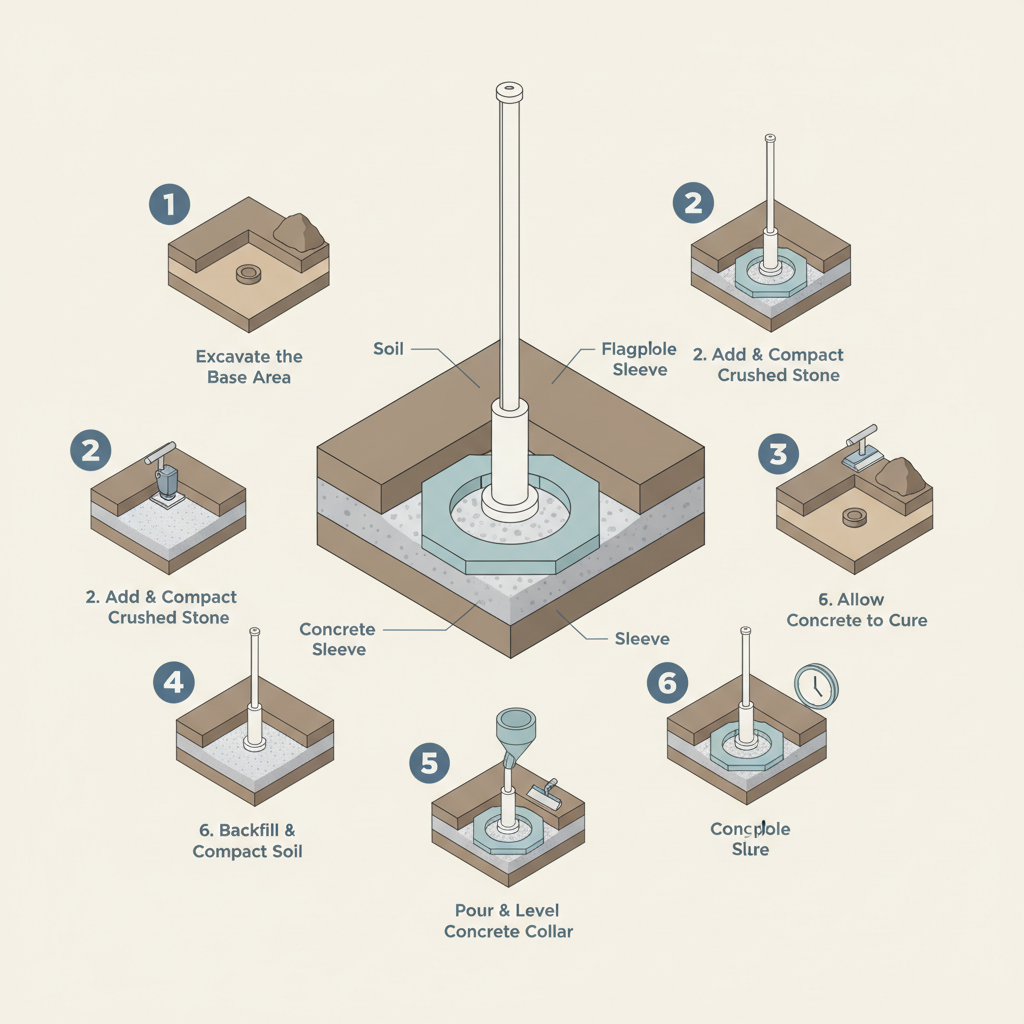 Flagpole Base Road Base Depth & Tons for a Stable Mount installation diagram