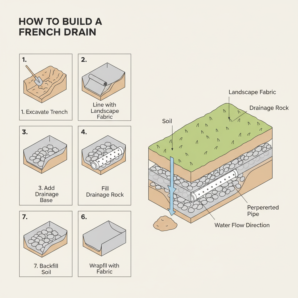 How Much Gravel Do You Need for a French Drain? installation diagram