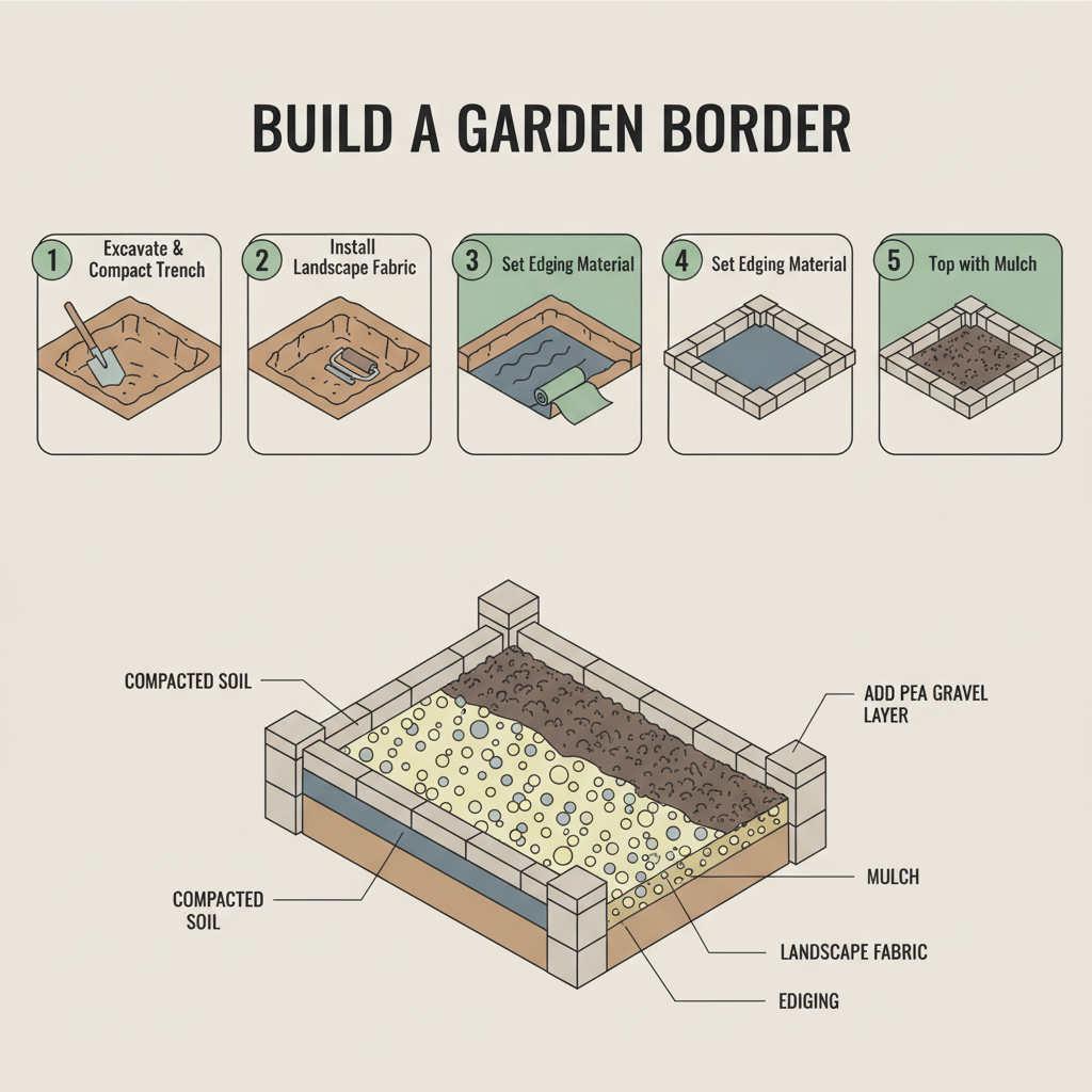 Garden Border Gravel: Edge Material Sizes & Quantities installation diagram