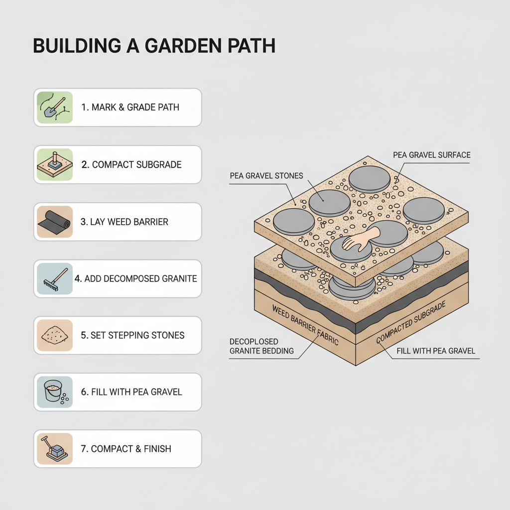 Garden Path Gravel: Walkway Stone Sizes & Depth Guide installation diagram