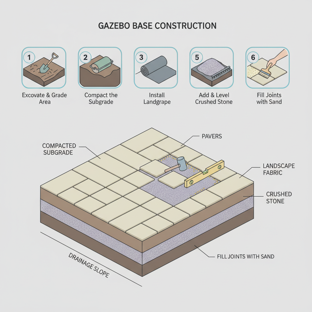 Gazebo Base Road Base & Pea Gravel Layers Explained installation diagram