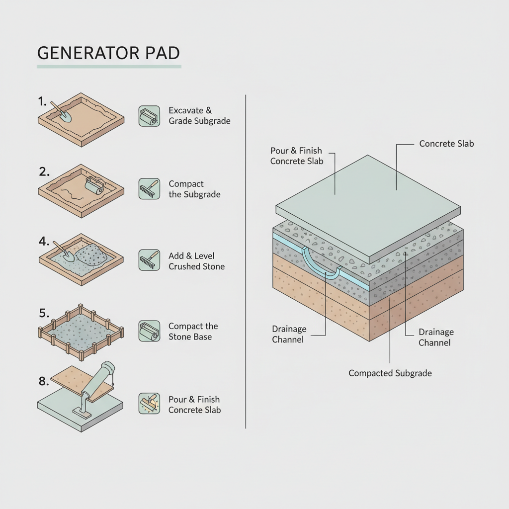 Generator Pad Gravel: Road Base Depth & Tons by Pad Size installation diagram