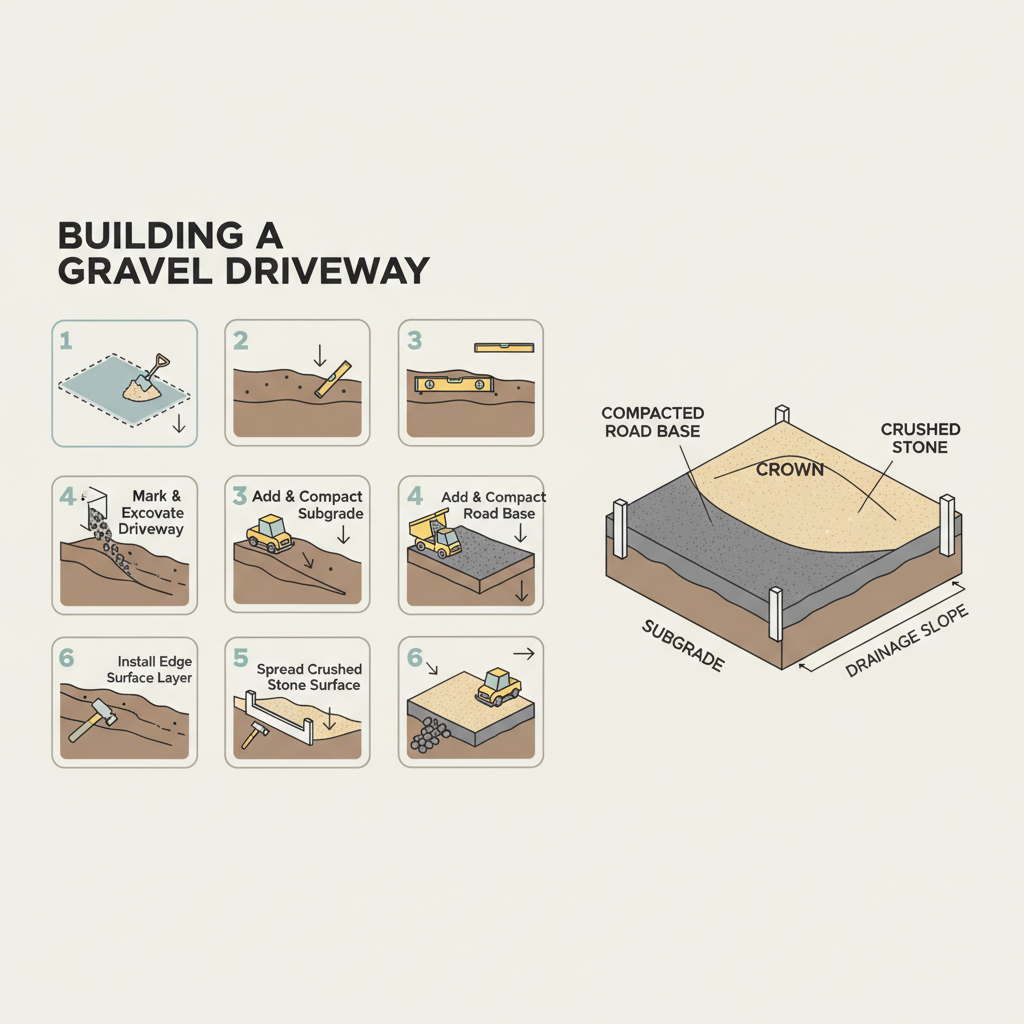Gravel Driveway Tonnage Calculator: Road Base & Top Layer installation diagram