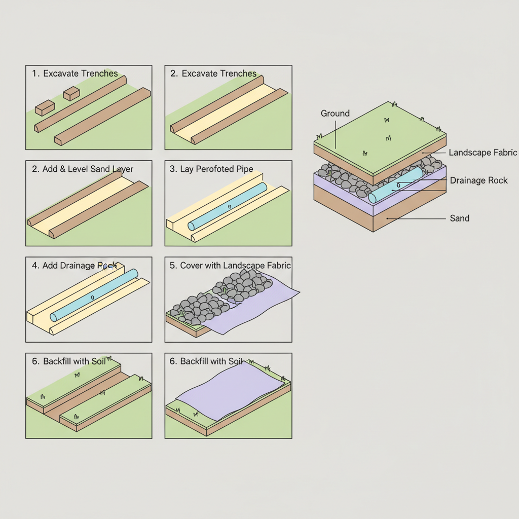 Leach Field Drain Rock: Aggregate Size & Volume per Lateral installation diagram