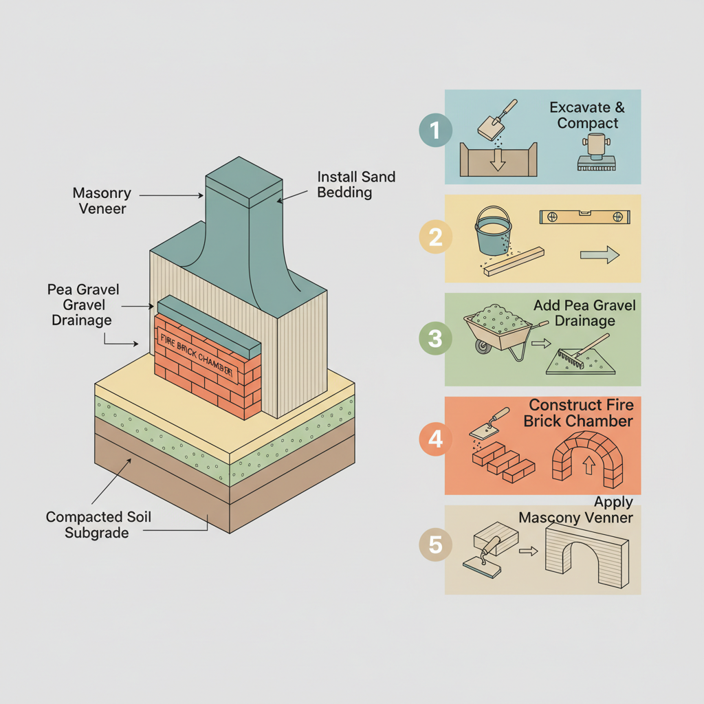 Outdoor Fireplace Pad Gravel & Base Stone Specifications installation diagram