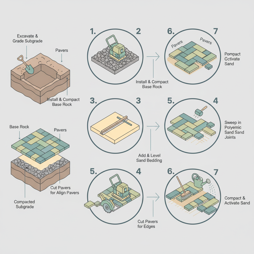 Patio Pavers Base: Road Base & Bedding Sand Quantities installation diagram