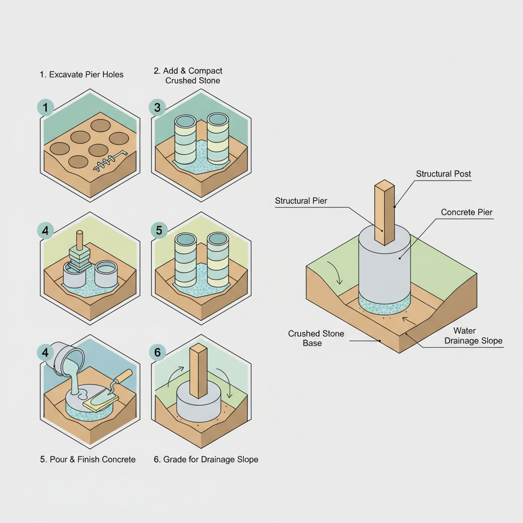 Pier Foundation Road Base: Footing Stone Depth & Volume installation diagram