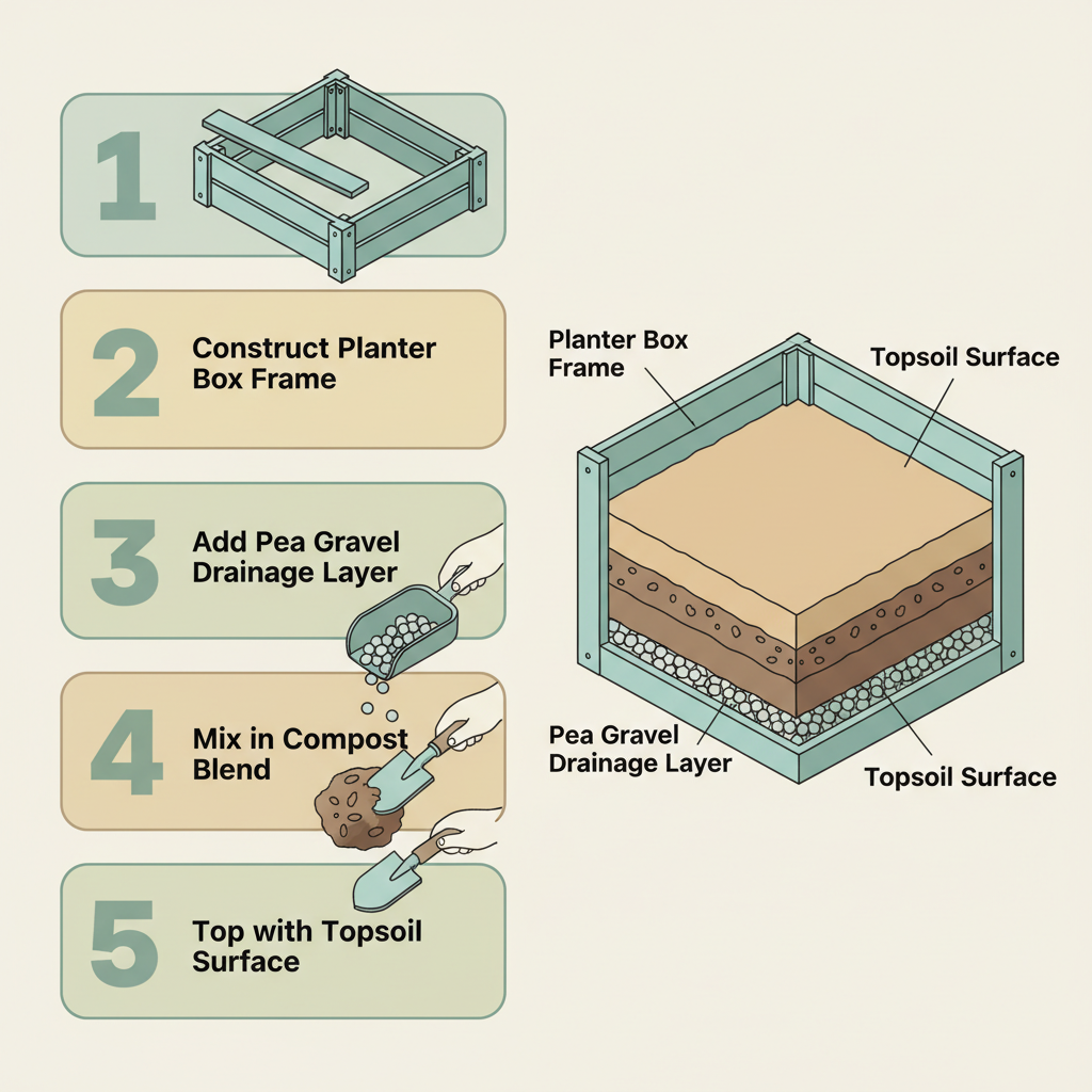 Planter Box Soil & Drainage Gravel: Depth & Volume Guide installation diagram