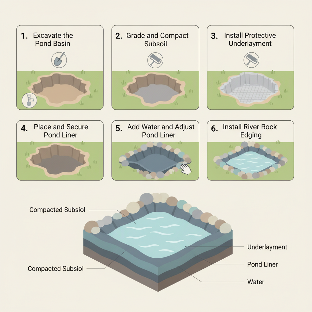 Pond Gravel: River Rock & Pea Gravel Sizing for Liners installation diagram