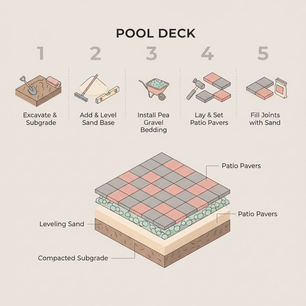 Pool Deck Gravel: Compacted Base & Drainage Layer Specs installation diagram