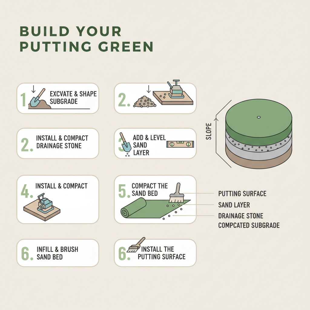 Backyard Putting Green Sand: Mason Sand Depth & Tonnage installation diagram