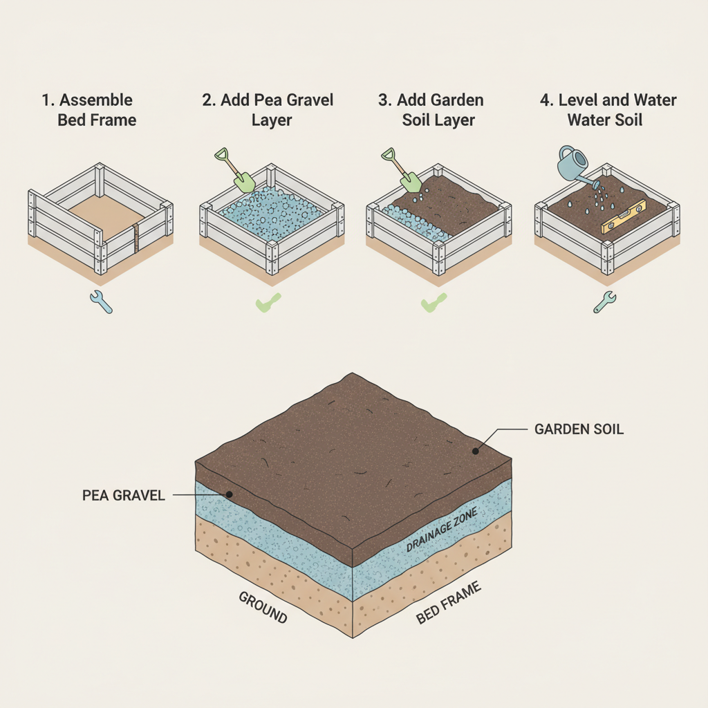 Raised Garden Bed Soil: Topsoil Depth & Cubic Yards installation diagram