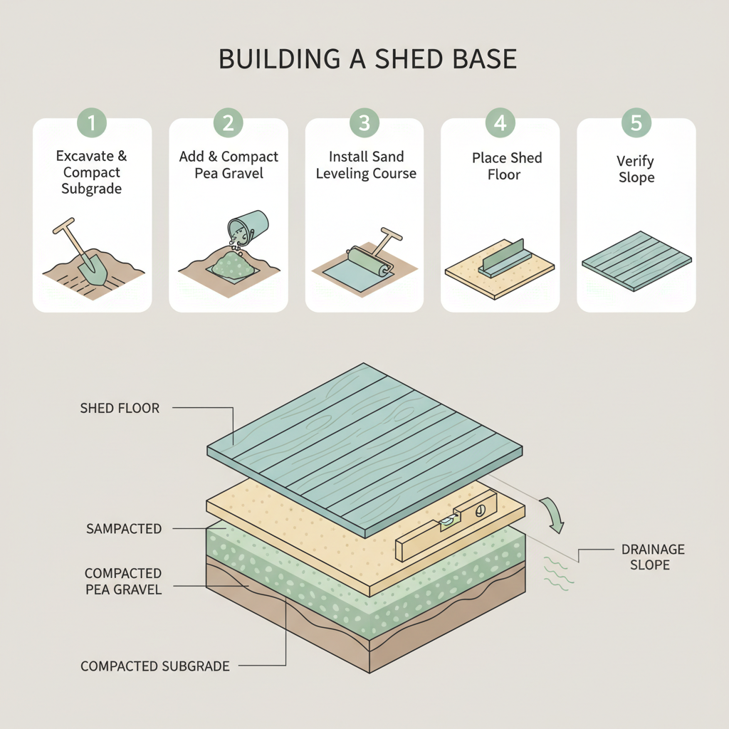 Shed Base Gravel: Road Base Depth & Tonnage by Shed Size installation diagram