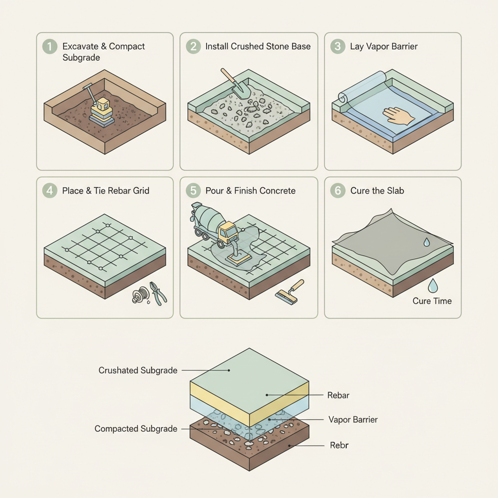 Slab Foundation Gravel: Compacted Base Depth & Volume installation diagram