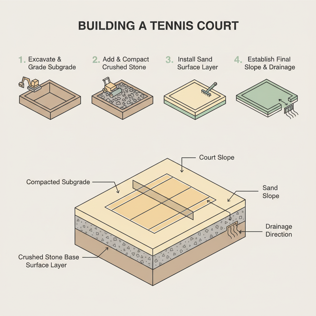 Tennis Court Gravel Base: Road Base Depth & Quantities installation diagram
