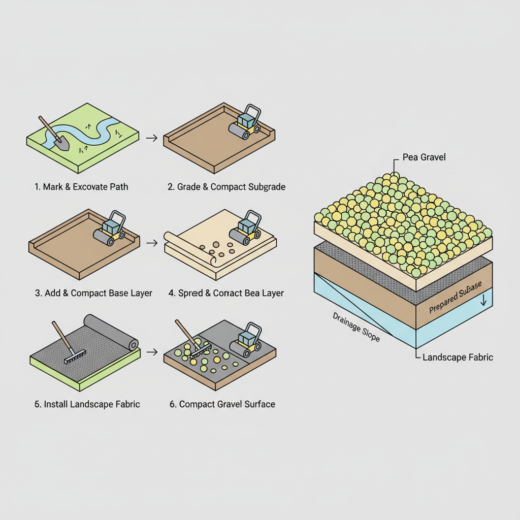 Walkway Gravel: Crushed Stone & Pea Gravel Sizes Compared installation diagram